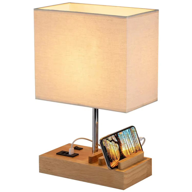 چراغ رومیزی هتل چوبی پایه پورت شارژ USB مدرن